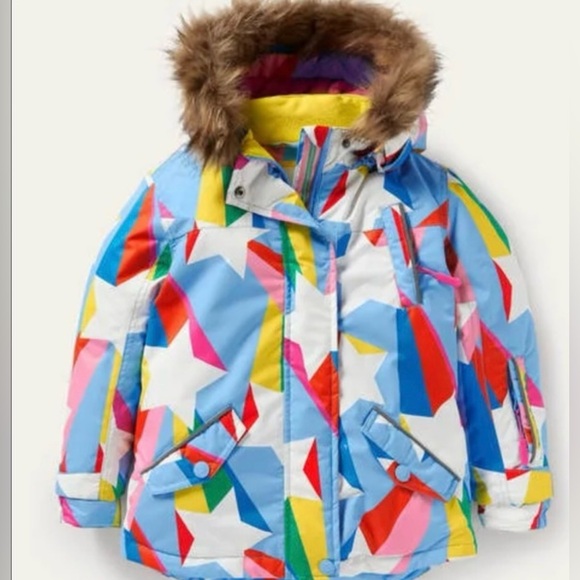 Mini Boden Other - Boden All Weather Waterproof Jacket in Surfbloard blue rainbow star 6-7 NO HOOD